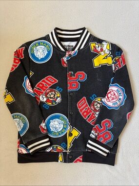 Nintendo Black Super Mario Patchwork Bomber Jacket with Red & Yellow Accents